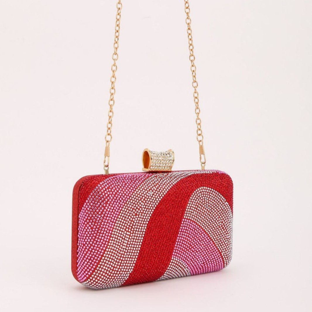 Luxury Women's Evening Clutch Bag - Contrast Color Sparkling Rhinestone Handbag For Banquets And Weddings With High-End Chain Strap - Thumbnail 4