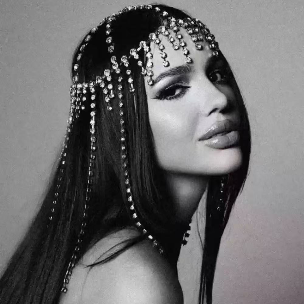 Amazon's New Tassel Rhinestone Hat Hair Chain European and American Ethnic Style Full Rhinestone Hair Chain Hair Net for Women Hair Chain
