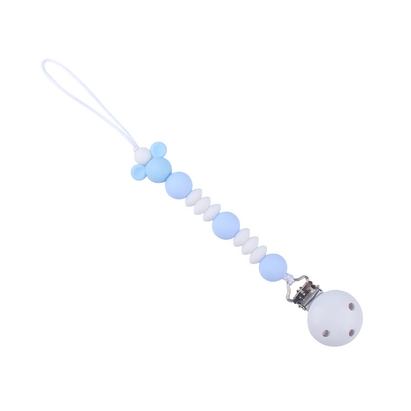 Suministros para bebés calmante clip de chupete de madera Baby Mickey cuentas de silicona Cadena de chupete cadena anti-caída Amazon nuevo