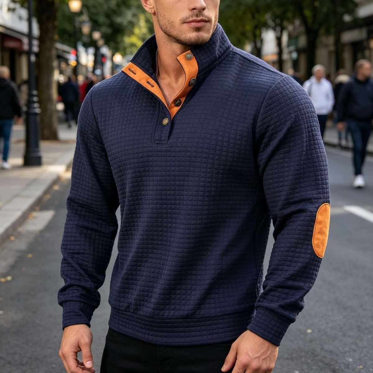 Cross-border men's autumn and winter stand-up collar buttoned sweatshirt, casual sports long-sleeve thick plaid jacket, available in multiple colors