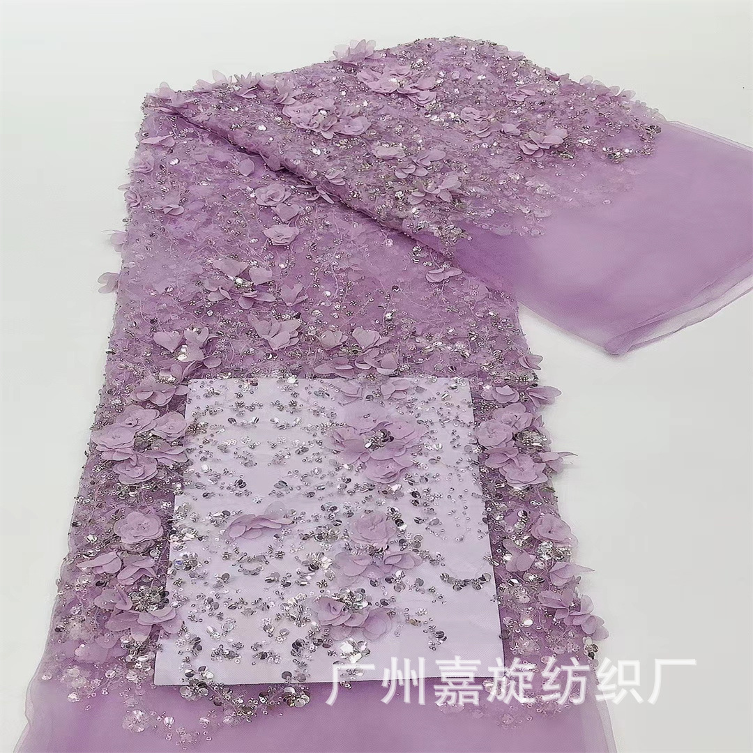 Spot shrimp rosa flor tridimensional tubo de cuentas lentejuelas malla tela bordada vestido de hada pasarela vestido de noche tela