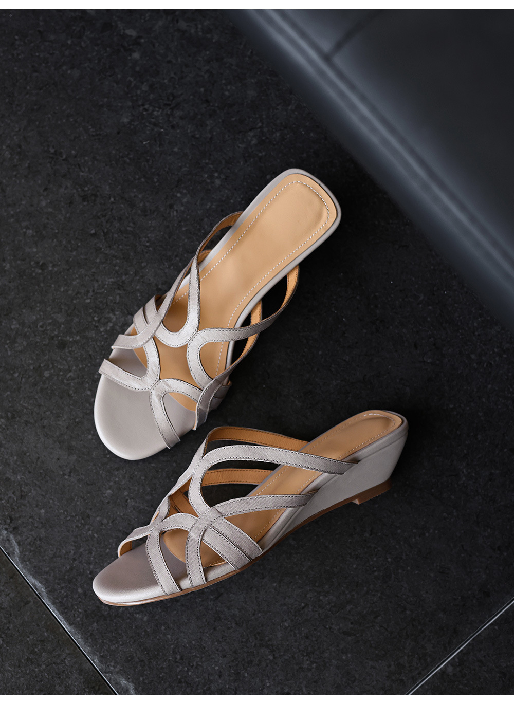 Dép sandal nữ quai chữ V da bò thật, gót thấp 4 cm, hở ngón, phong cách thời trang dạo phố — Hồng nhạt chi tiết 25