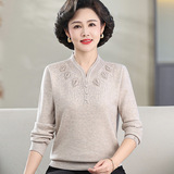 妈妈秋冬装旗袍领毛衣洋气中老年人女新款打底衫保暖混纺针织衫女，女装针织衫/毛衣，妃慕昵服饰