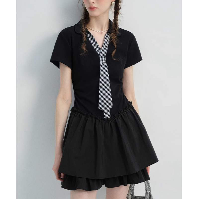 Vega Black Dress for Women 2026 New Summer College Style Plaid Tie Waist Slimming Little Black Dress Vega Black Dress for Women 2026 New Summer College Style Plaid Tie Waist Slimming Little Black Dress