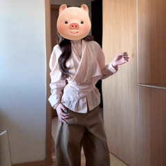 韩系交叉绑带粉色衬衫女早秋季不规则设计感衬衣薄款收腰长袖上衣