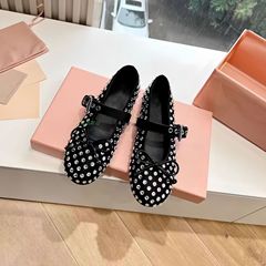 高級感牛皮版~蝴蝶結芭蕾舞平底鞋圓頭滿鑽皮帶扣水晶瑪麗珍單鞋