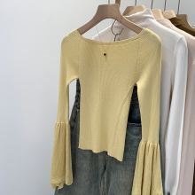 韩系穿搭喇叭袖一字肩针织衫女跨境外贸2025秋季新款好物简约上衣