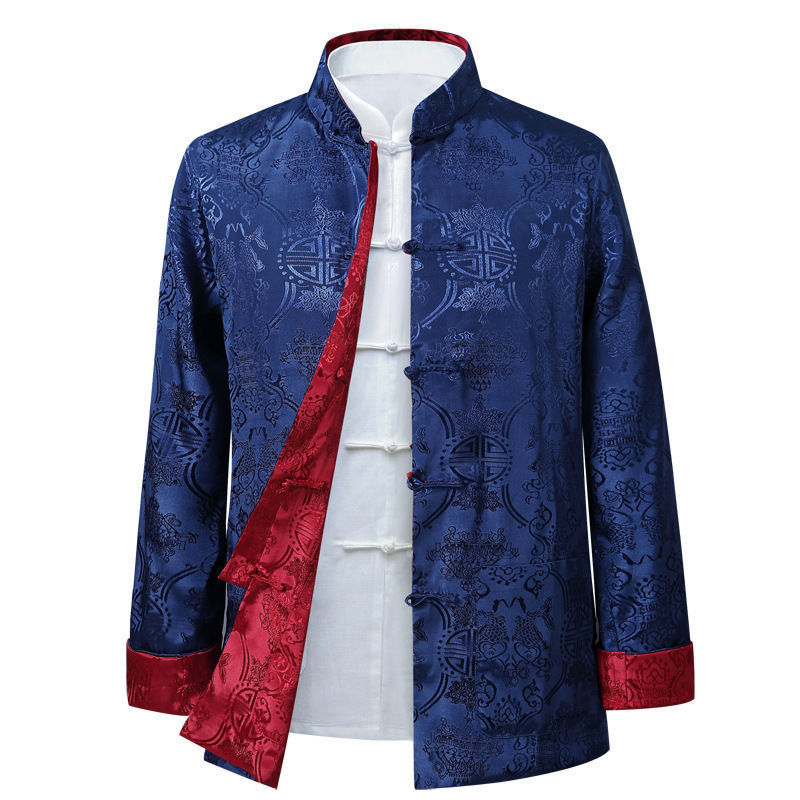 Spring and Autumn Tang Suit Jacket Men's Casual Jacket Dad's Hanfu Middle-aged and Elderly Double-sided Grandpa Retro Dress