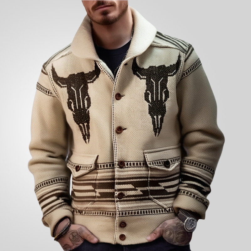 Men's Clothing new men's clothing jacquard knit jacket long sleeve lapel cardigan sweater for men_voghion.com