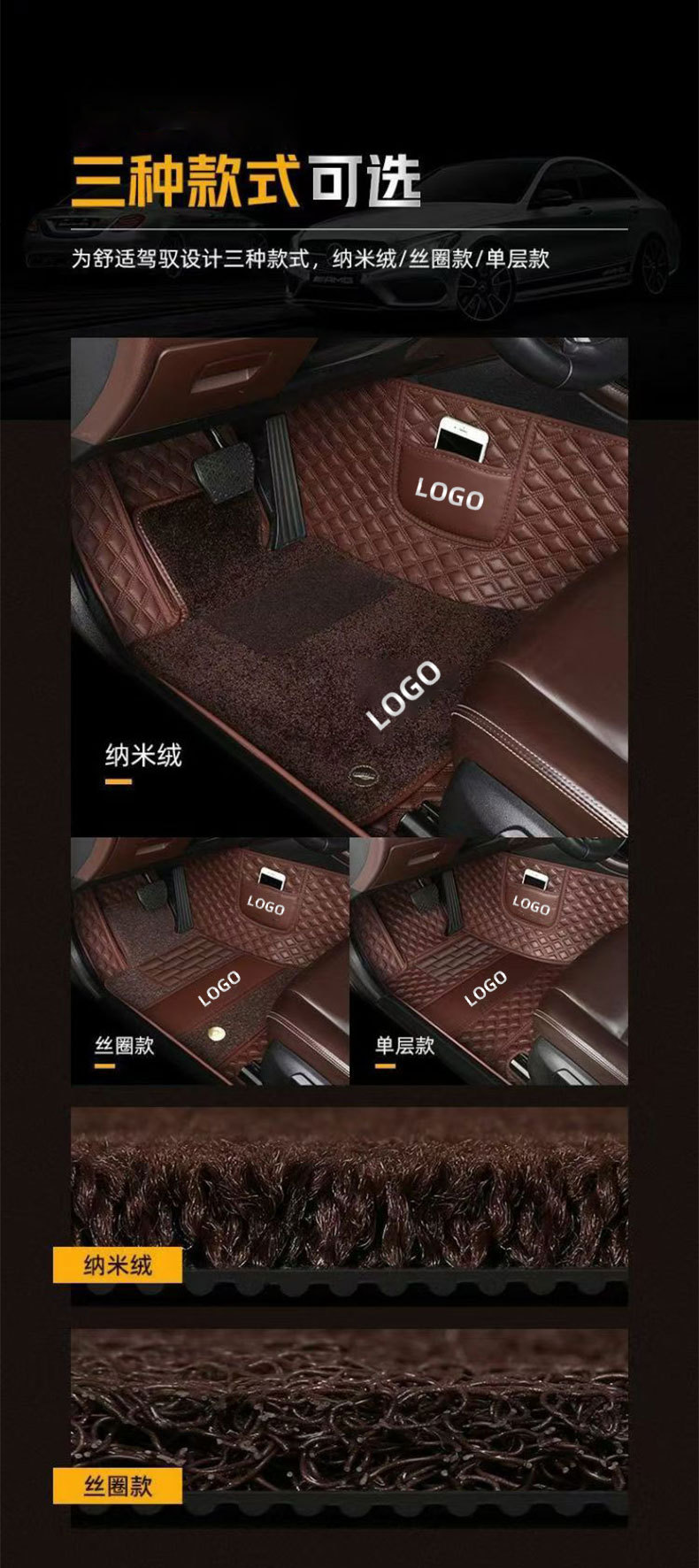 For Mercedes-Benz E300L C260L C200L GLC300L GLC260L GLE car mat LOGO
