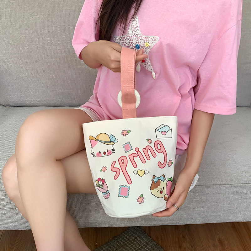 Canvas Bag Women's Cartoon Cute Handbag Large Capacity Bucket Bag Factory Direct Outgoing Storage Bag Hand Handbag Canvas Bag Women's Cartoon Cute Handbag Large Capacity Bucket Bag Factory Direct Outgoing Storage Bag Hand Handbag