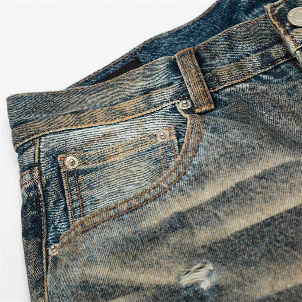 "Men's Distressed Denim Jeans - Punk Style Loose Fit Washed Blue Denim Trousers For Streetwear & Grunge Fashion"_mkmklike.com