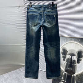 2025年春夏季男士时尚直筒深蓝色高端简约商务休闲修身牛仔裤潮牌