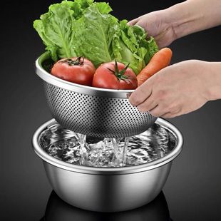 304 Stainless Steel Vegetable Washing Basin with Draining Basket, Rice Washing Sieve, Rice Washing Basin, Rice Steaming Fruit Basket, Household Draining Basin