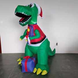红色马甲糖果礼包恐龙摆件 1.8米圣诞气模 圣诞节充气恐龙