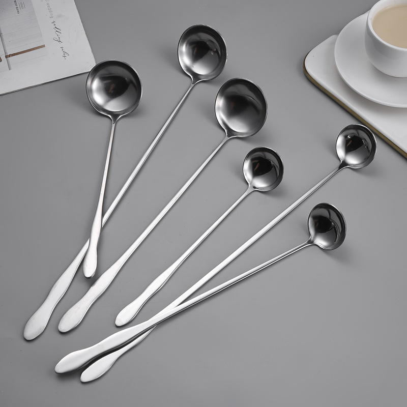 Stainless steel lengthened round spoon gourd-shaped long handle coffee mixing spoon bar ice Spoon buffet restaurant seasoning oil spoon