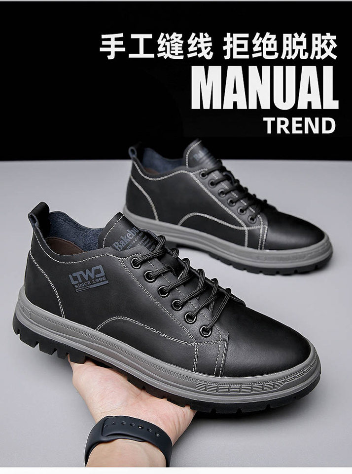 Bốt Martin nam cổ trung mỏng nhẹ phong cách Anh Quốc, đế cao su gót thấp 1-3 cm — Màu kaki, màu đen chi tiết 4