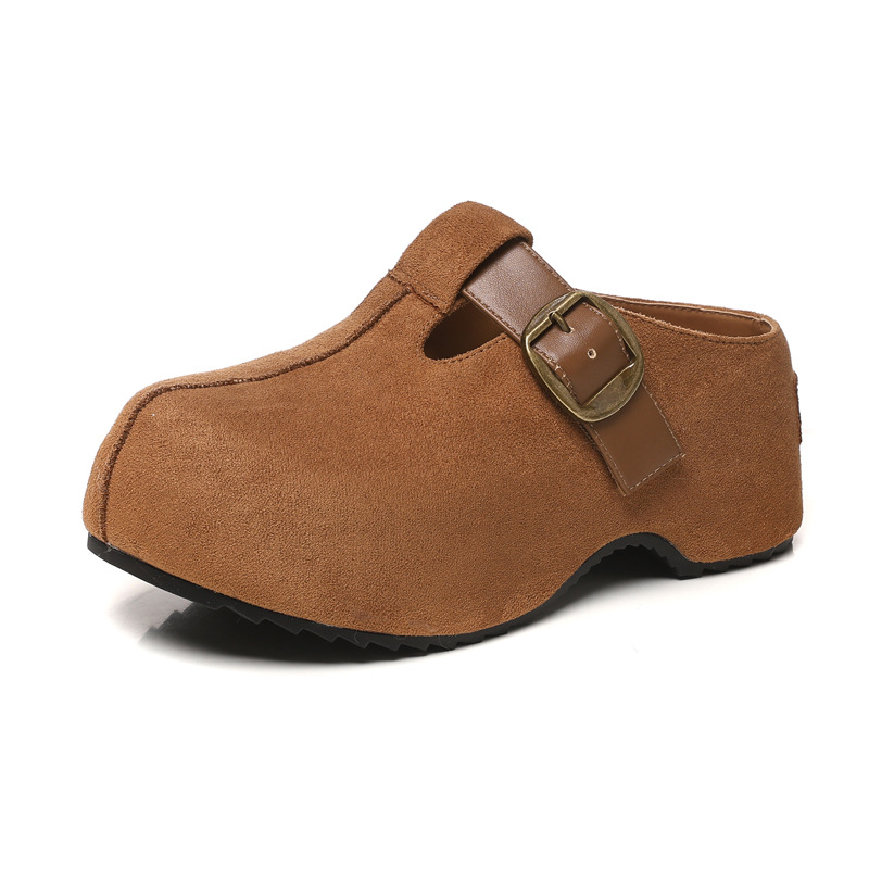 Dép lê nữ Birkenstock đế xuồng HY1009 thời trang mùa thu, đế dày, nâng chiều cao, kiểu lười, mũi kín — con lạc đà