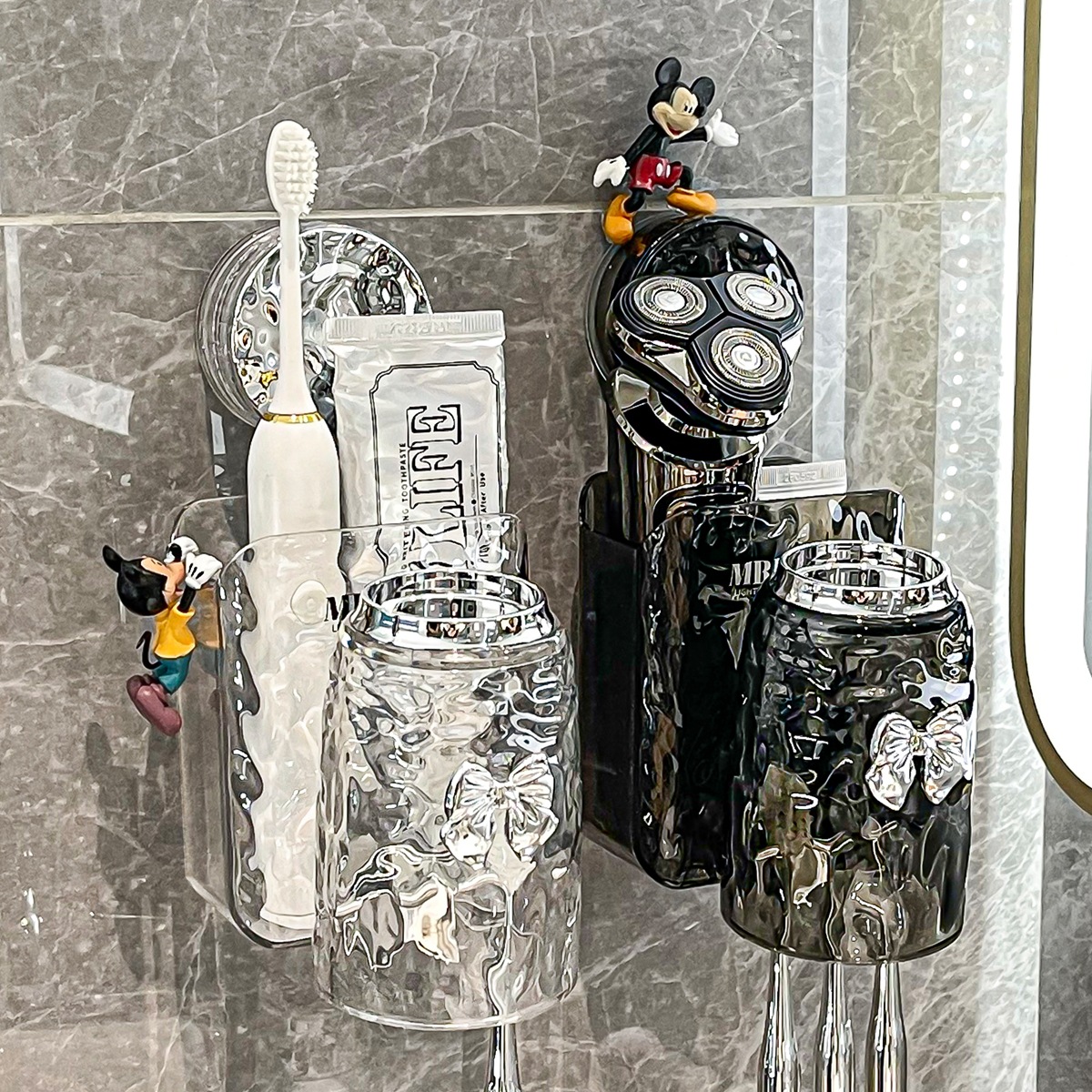 Estante de cepillo de dientes con ventosa sin perforación nueva taza de enjuague bucal montada en la pared taza de dientes de baño pasta de dientes estante de cepillo de dientes eléctrico