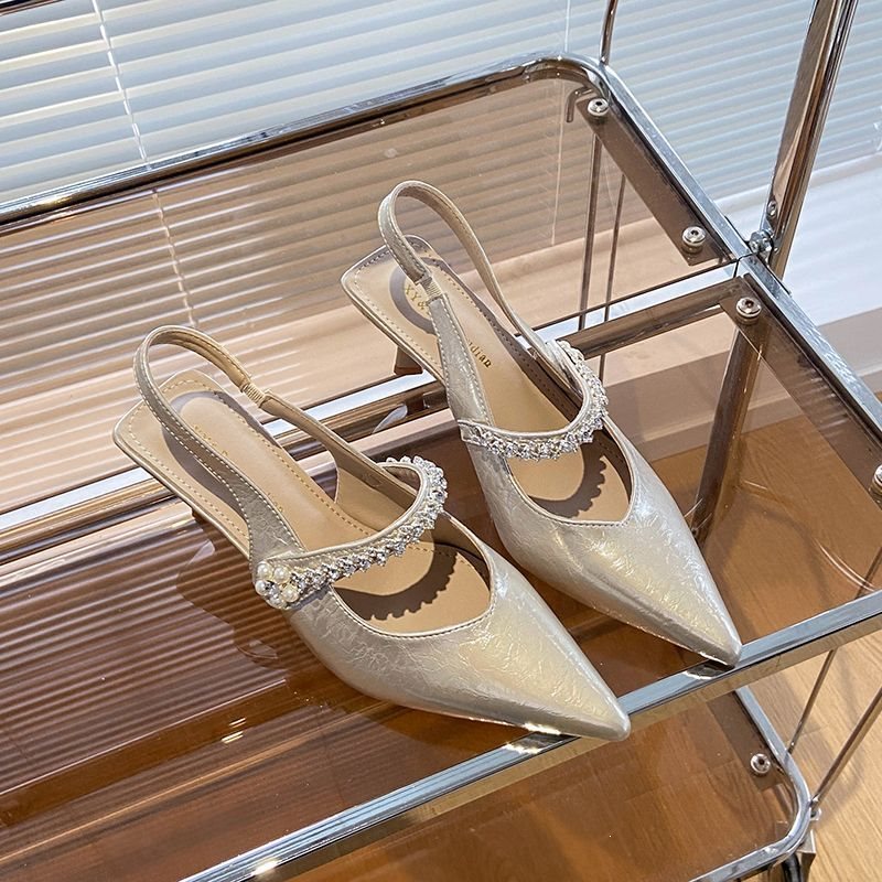 Pointed-toe shallow pumps, 2026 summer new style, closed-toe backless shoes, elegant high-heeled sandals with square heel Pointed-toe shallow pumps, 2026 summer new style, closed-toe backless shoes, elegant high-heeled sandals with square heel