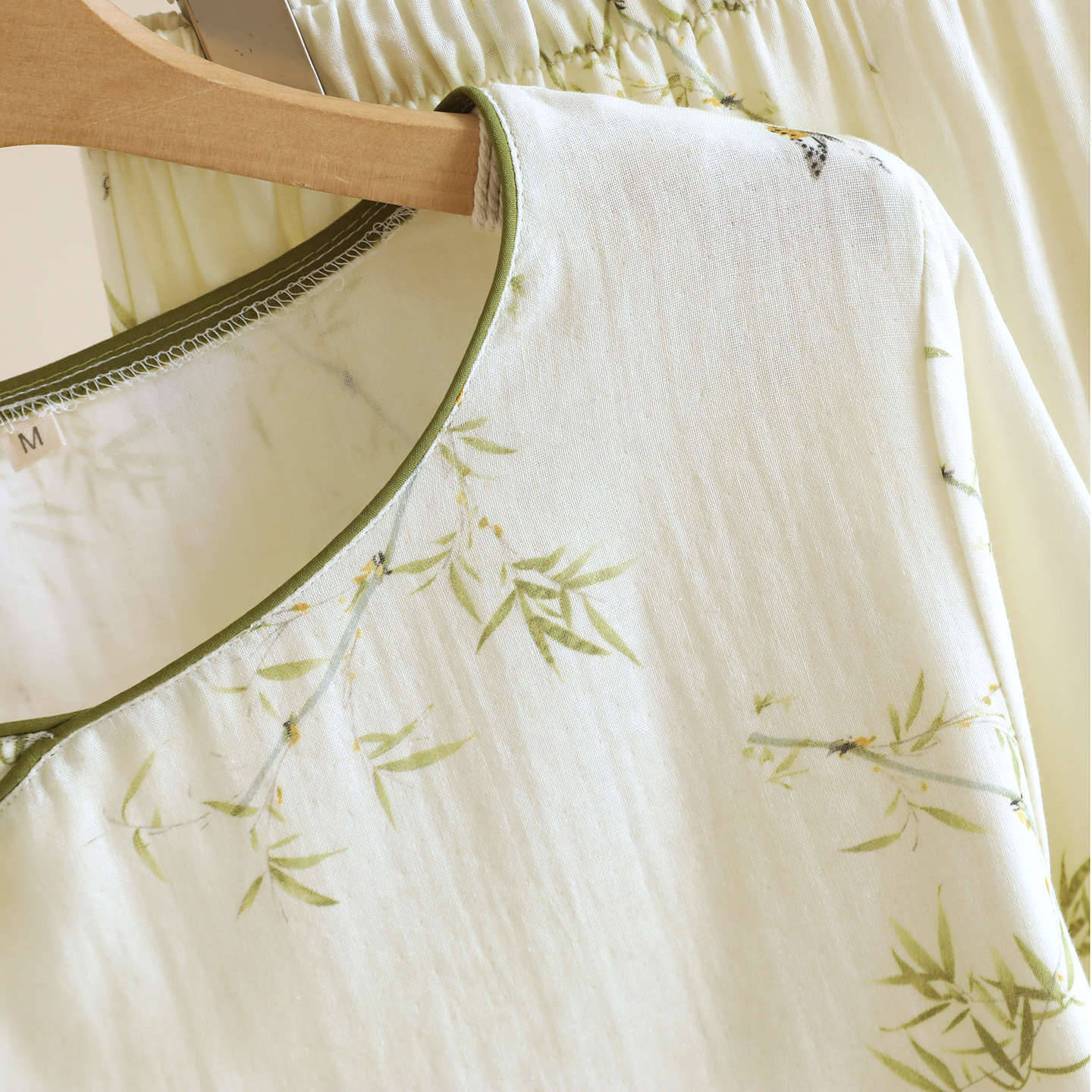 2026 Frühjahr/Sommer Neues Damen-Pyjama-Set 100% Baumwollgaze Chinesischer Stil Rundhals Dünne Ärmel Lange Hose Lose Hauskleidung – Detail 10