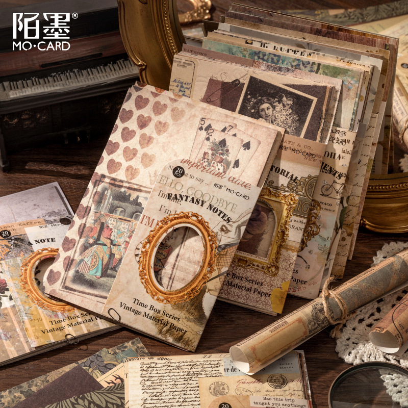 Mo Mo Light Paper Retro Material Paper Time Box Series Retro Handbook Decoration Material 20 sheets