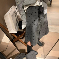 miu式穿搭~两面穿百褶波点半身裙女2025秋季新款时髦灰色A字中裙