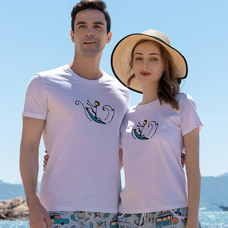 Suministro directo de fábrica pareja Camiseta de manga corta marca de moda masculina camisa de fondo camiseta ropa pareja desgaste verano personalizable LOGO