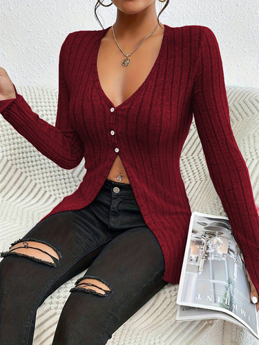 Amazon Cross-Border European and American Style Sexy V-Neck T-Shirt for Autumn and Winter, Long-Sleeved Navel-Baring Design, Stylish Base Layer Top for Women