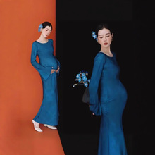 影楼新款法式高端禅意风精致连衣裙复古风孕妈咪大肚照写真在家拍