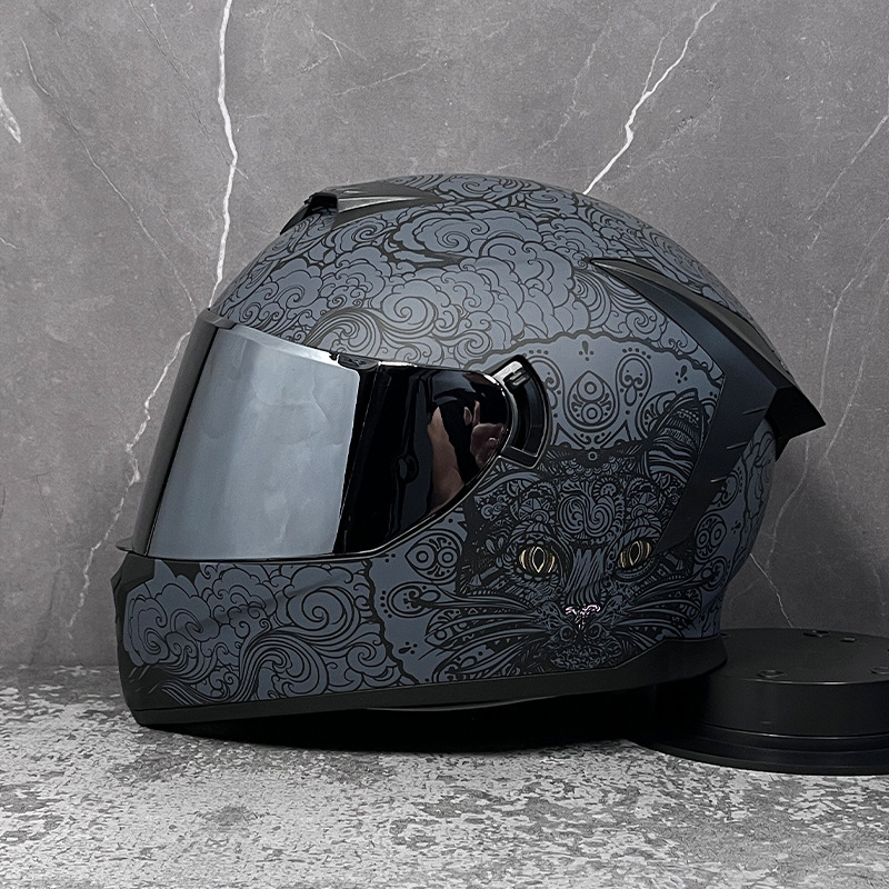 LVS casco de la motocicleta estándar nacional de los hombres y las mujeres del casco completo de doble lente de invierno motocicleta eléctrica Bluetooth cabeza Gris Cuatro Estaciones