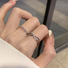 交叉鋯石疊戴戒指女ins輕奢小眾設計精緻顯手細指環2023年新款潮