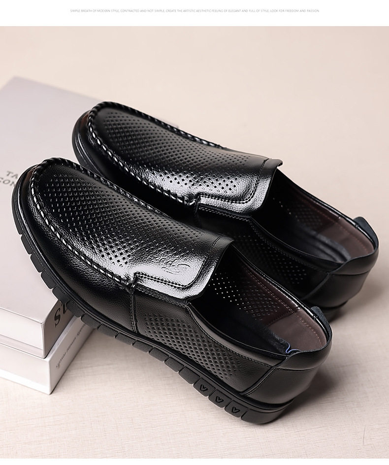 Dép sandal nam da bò thật thoáng khí lỗ rỗng, đế cao 1-3 cm, kiểu mùa hè — nâu, đen chi tiết 19