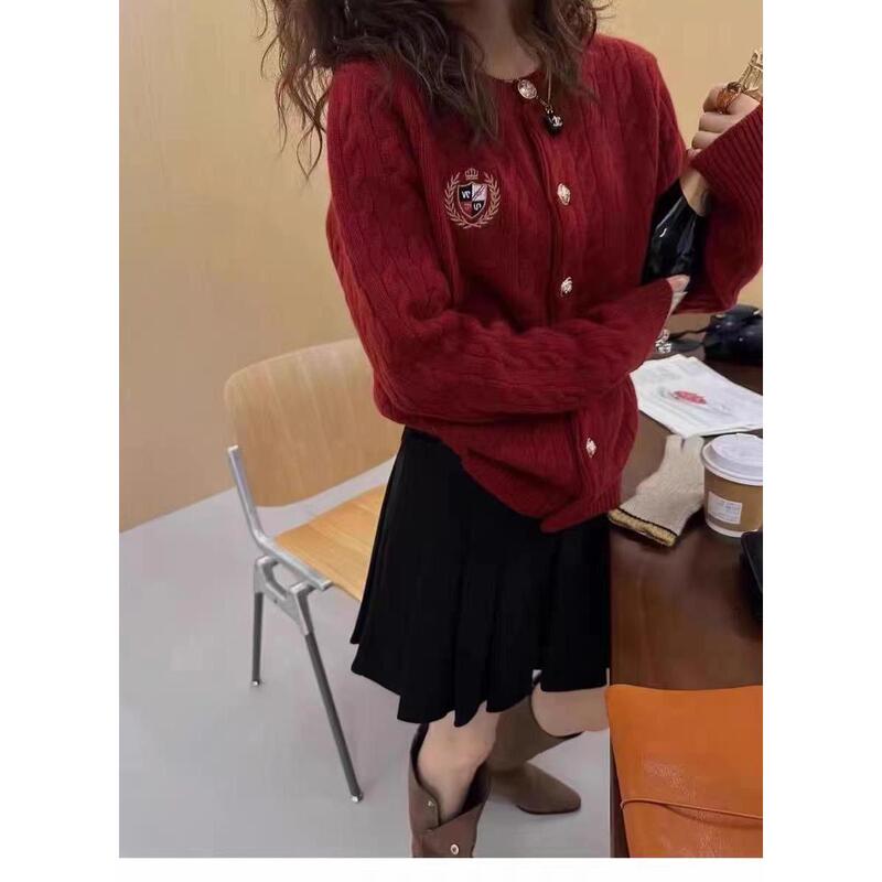 2026 New Round Neck Embroidered Christmas Cable Knit Cardigan Blouse Versatile Top for Women 2026 New Round Neck Embroidered Christmas Cable Knit Cardigan Blouse Versatile Top for Women