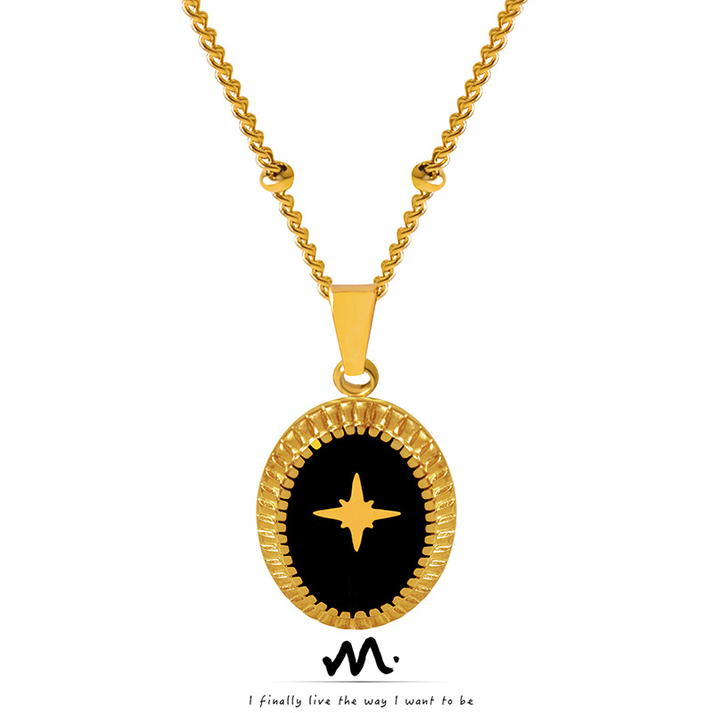 Francés retro no desvanecimiento joyería geométrica goteo mango estrella Oval COLLAR COLGANTE de acero de titanio transfronterizo joyería de Venta caliente