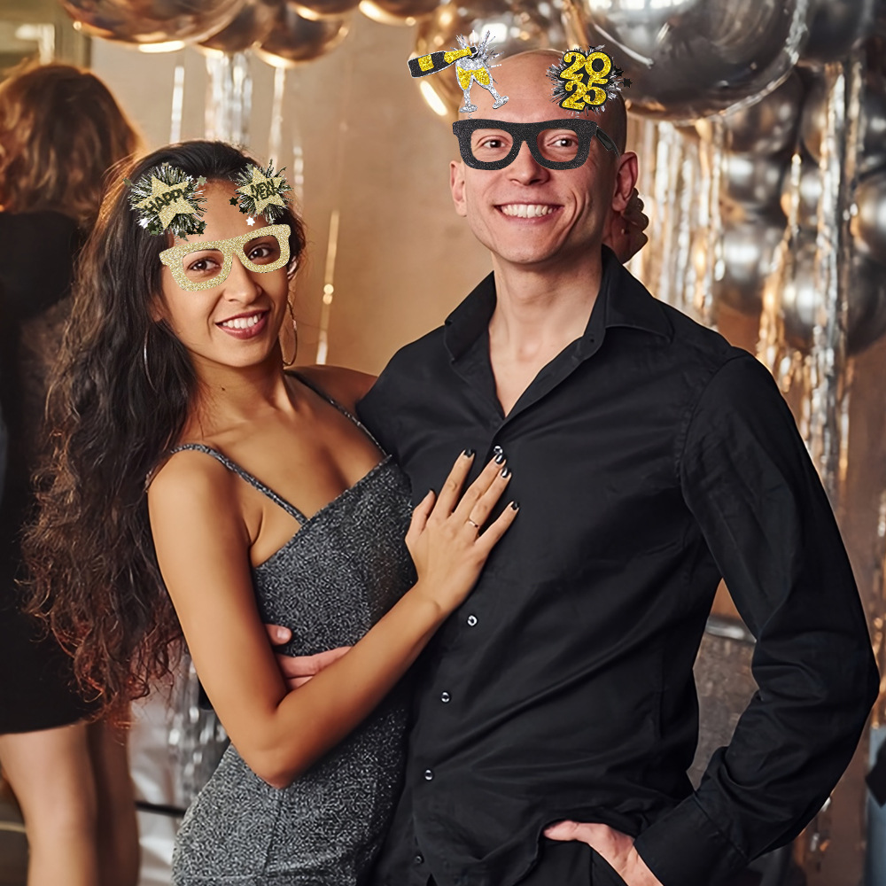 New Year Party Glasses Photo Props Creative Black Gold Decor_voghion.com