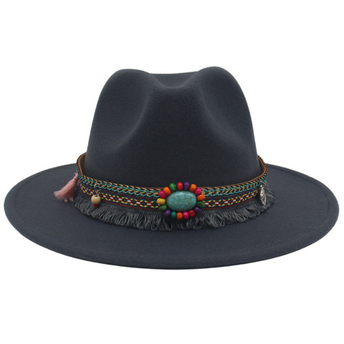 New-style ethnic western cowboy hat gem accessories Tibetan-style hat for men and women couples outdoor cycling felt hat