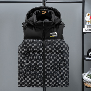 New Cotton Vest for Men, Autumn and Winter Korean Style Trendy Hooded Thickened Vest, Workwear Vest, Jacket Wholesale