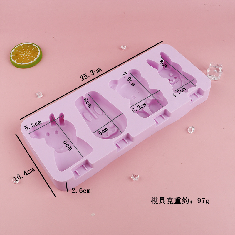 Conejo de dibujos animados para niños Popsicle helado molde de helado hecho en casa hogar silicona de grado alimenticio viejo herramienta de molienda de paletas