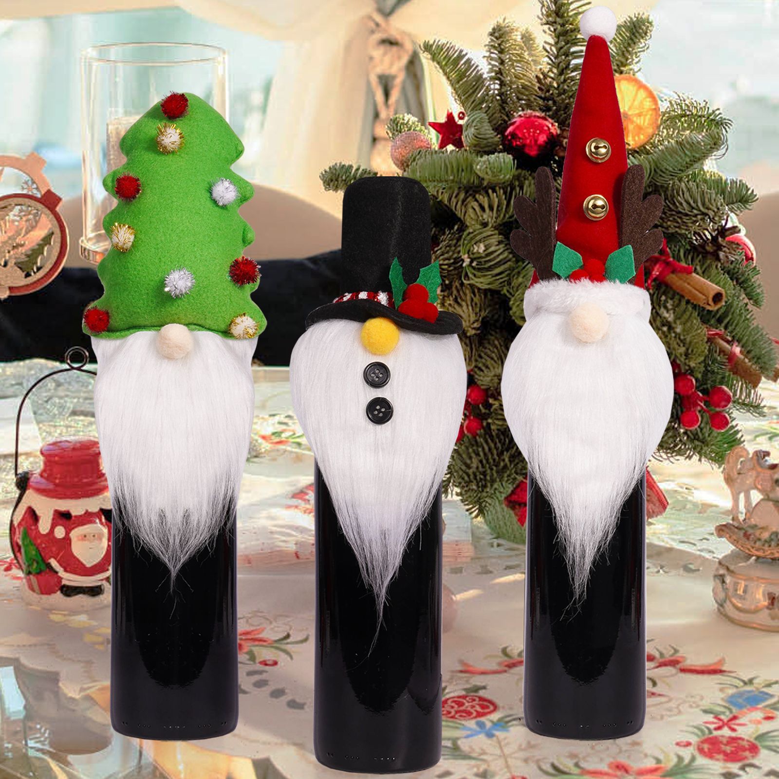 Navidad transfronteriza creativa Rudolph vino tinto cubierta barba blanca muñeca sin cara cubierta de botella de vino decoración de mesa atmósfera