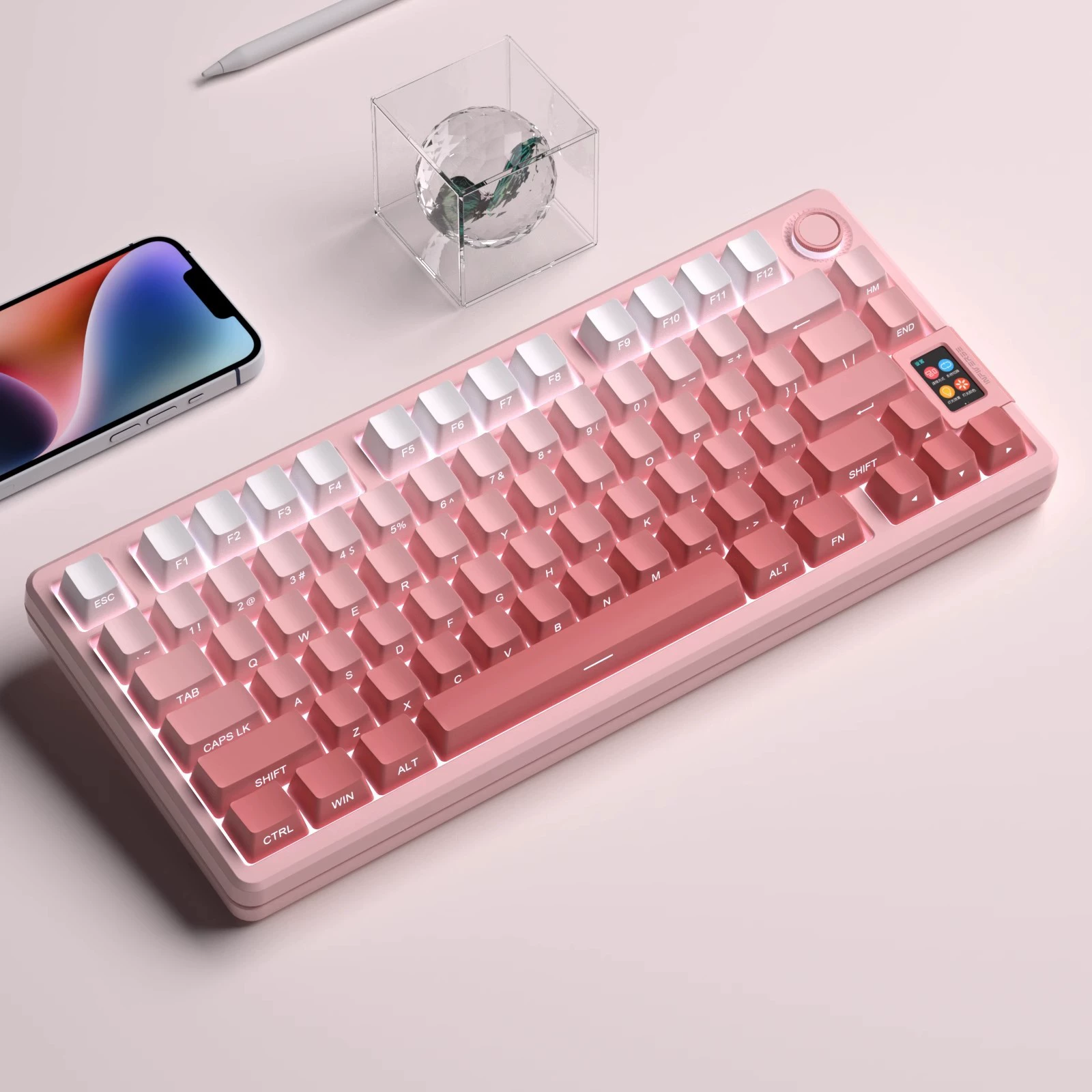 密探 Polar day dust blush fog blue is carved on -side light transmittance keycap Gradient color blue dilateral dye PBT/98