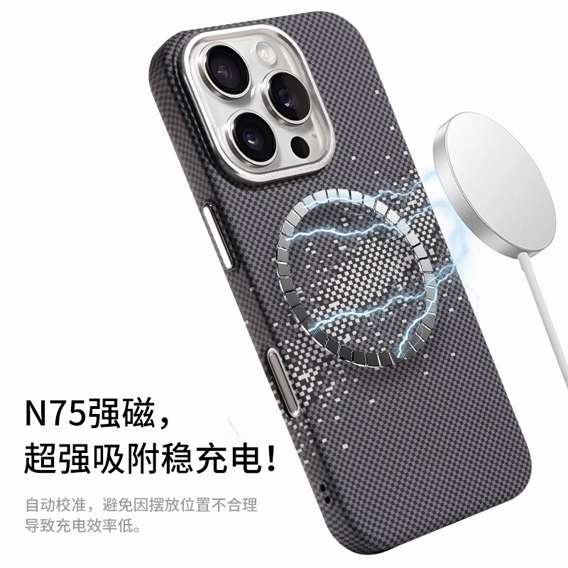 全包iPhone16手机壳凯夫拉纹磁吸苹果15promax碳纤维纹防摔保护套|undefined