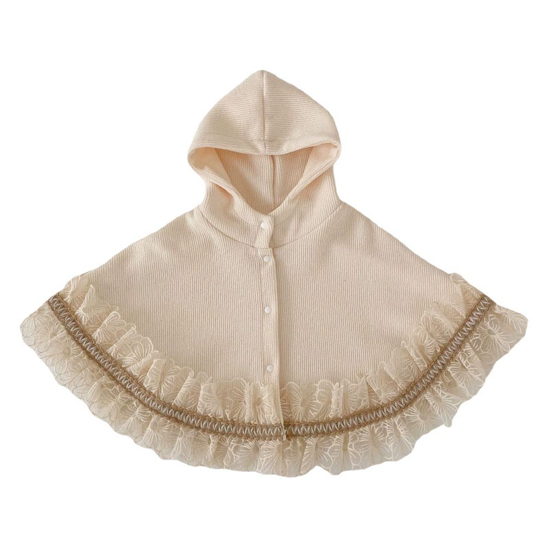 Весенняя одежда для младенцев и маленьких детей 2025 года: кружевной шаль-накидка с капюшоном и открытыми пуговицами