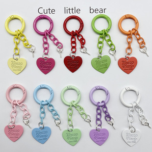 Cute creative new keychain accessories color paint spring ring four-section chain love piece diy accessories pendant