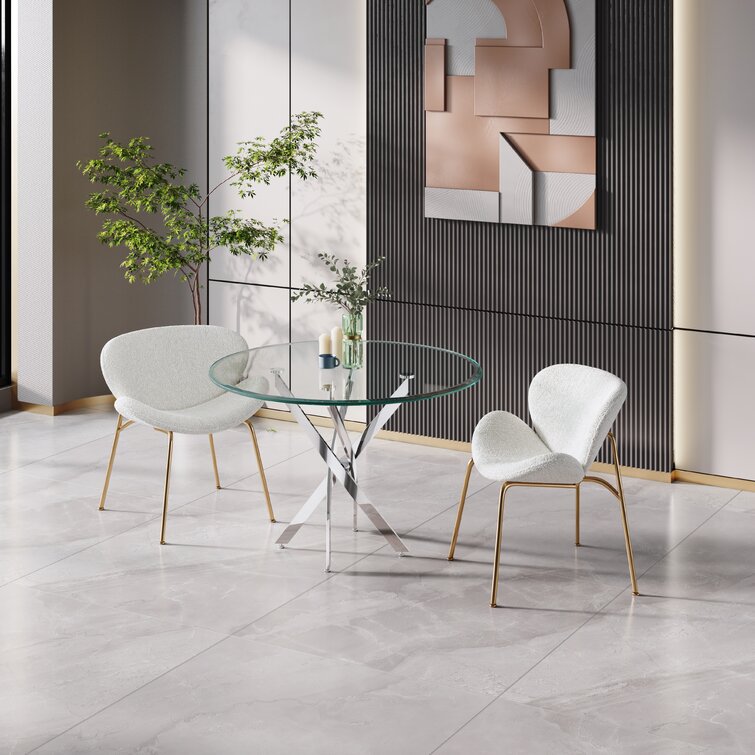 Mesa de comedor de vidrio temperado, mesa de comedor de vidrio redonda, mesa de comedor doméstica de lujo ligera