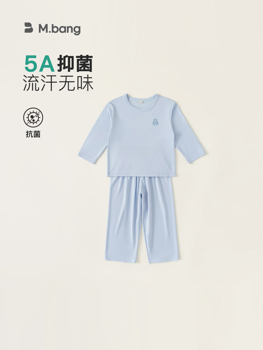 Traje de dos piezas con estampado de robot simple, pantalón de color sólido, funcional con etiqueta 5A antibacteriano XT54008