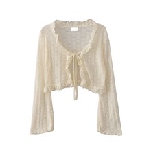 2024甜美木耳边绑带薄款开衫披肩罩衫女夏季新款纯欲防晒衫