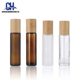 批发10毫升竹木盖滚珠瓶头部按摩精油瓶5ml滚珠小样瓶竹盖走珠瓶