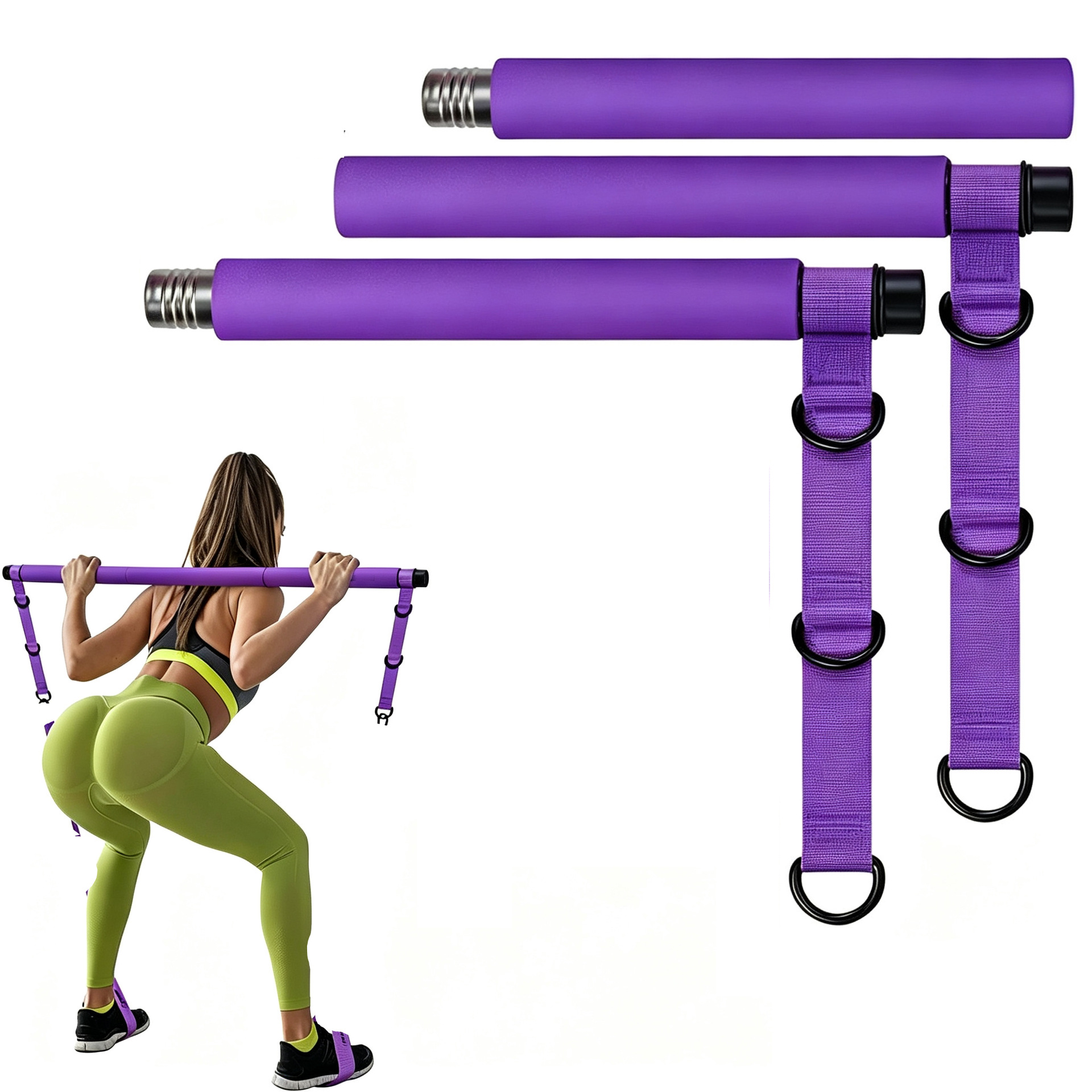 Multifunctional Three-Section Strength Training Yoga Fitness Bar Home Abdominal Wheel Resistance Rope Fitness Set