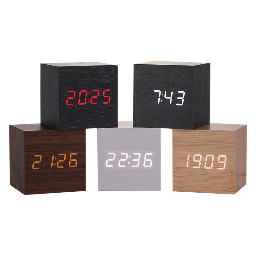 (2개) 공장 직접 다기능 알람 시계 창조적 인 빛나는 지능형 LED 나무 시계 학생 선물 전자 시계 도매